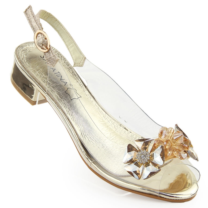 Sandales plates transparentes avec pierres dorees Sabatina 380 8 d or KeeShoes