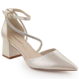 Sandales femme bout pointu avec zircons, doré Sabatina