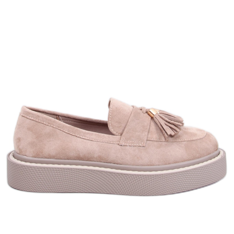 Mocassins plateforme beiges à franges