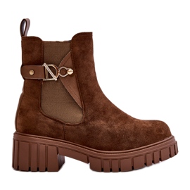 Seastar Bottines pour femmes isolées en daim écologique marron avec détail doré Bervena brun