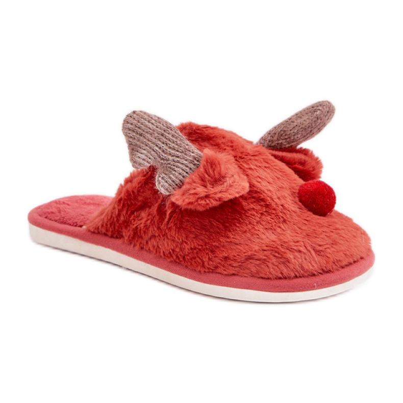 Chaussons femme motif renne corail rouge