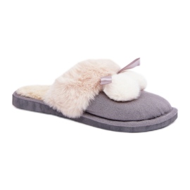 Chaussons femme avec fourrure douce gris