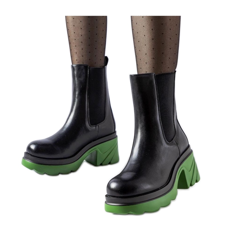 Bottines isolées noires à talon vert Tirano - Solea le noir