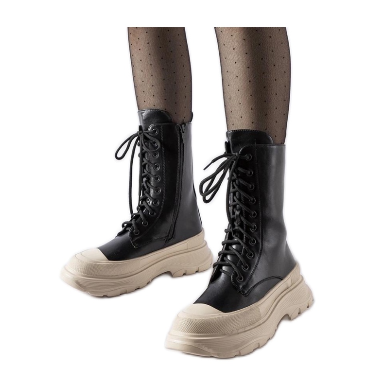 Chaussures de travail noires à semelle épaisse beige Crosia - Solea le noir