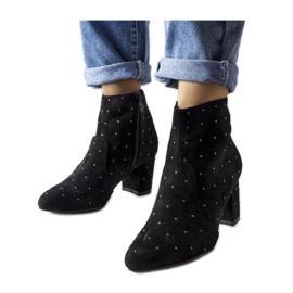 Bottines noires avec strass, éco suède Suvi - Solea le noir Bottines noires avec strass, éco suède Suvi - Solea le noir