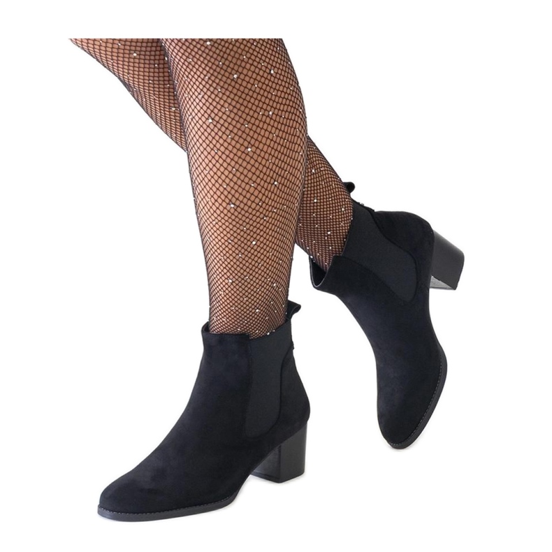 Bottines noires à talons hauts avec empiècements élastiques en éco-daim le noir