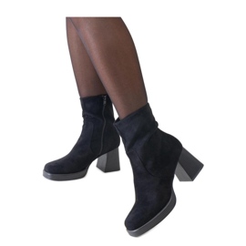 Bottines noires à bout carré, éco-daim le noir