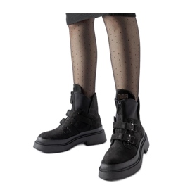 Bottines plateforme noires à boucles