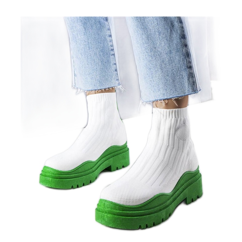 Bottines chaussettes blanches à semelle verte