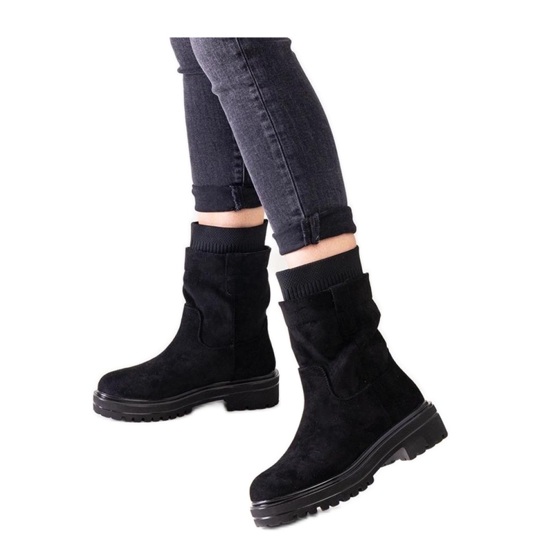 Bottines à enfiler noires avec chaussette le noir