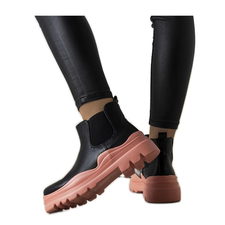 Bottines noires sur plateforme rose le noir Bottines noires sur plateforme rose le noir