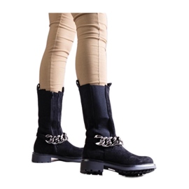 Bottines femme noires ornées d'une chaîne le noir