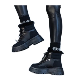 Bottines à plateforme massives avec fourrure le noir