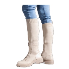 Bottines à enfiler beiges avec tige en tissu souple