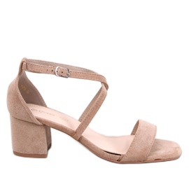 Sandales à talons bas kaki beige