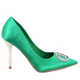 Talons hauts verts avec décoration en cristal