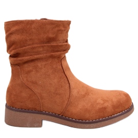 Bottines camel à tige volantée brun