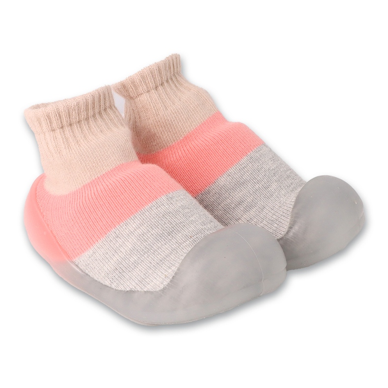 Befado chaussures bébé élastiques roses et grises avec chaussettes 002P084