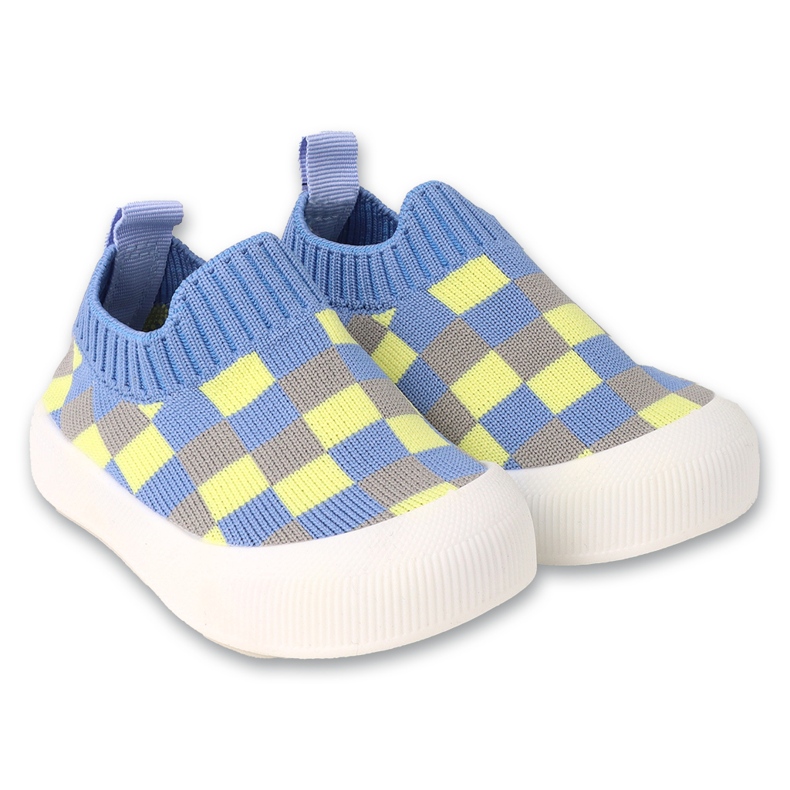 Chaussures bébé Befado bleues à carreaux jaunes et gris 002P063