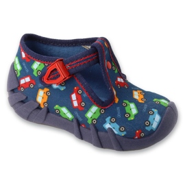 Chaussons enfant Befado avec fermoirs 110P509, bleu marine avec motifs voitures Chaussons enfant Befado avec fermoirs 110P509, bleu marine avec motifs voitures