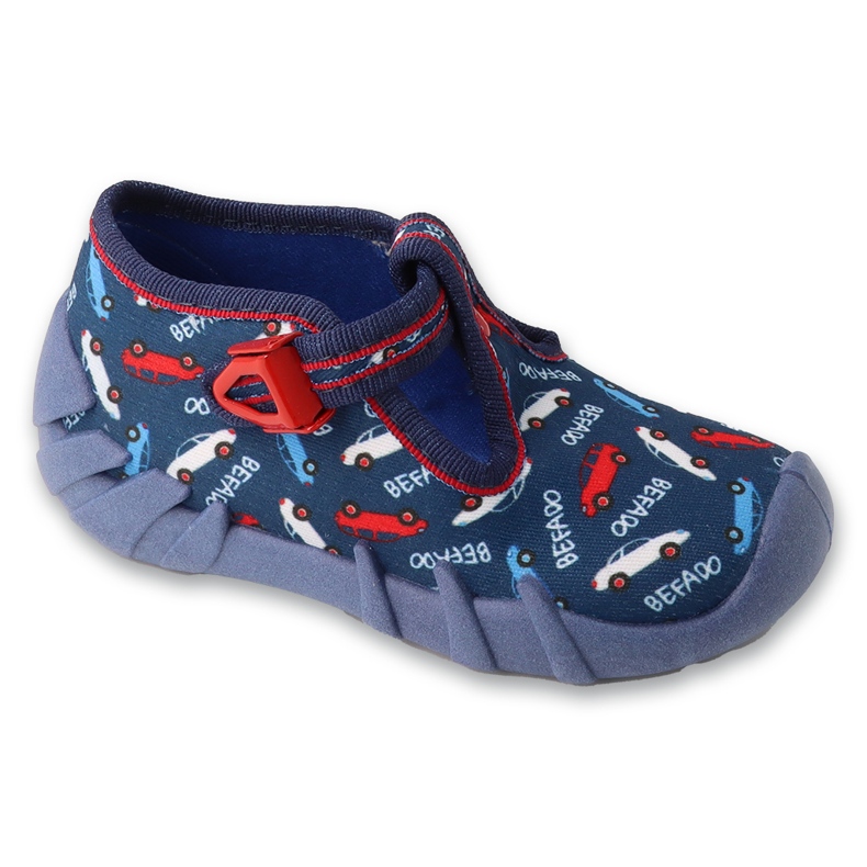 Chaussons enfant Befado avec fermoirs 110P503, bleu marine avec motifs voitures