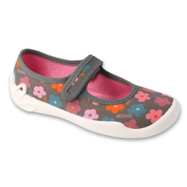 Chaussons enfants Befado avec Velcro114Y552, gris avec fleurs
