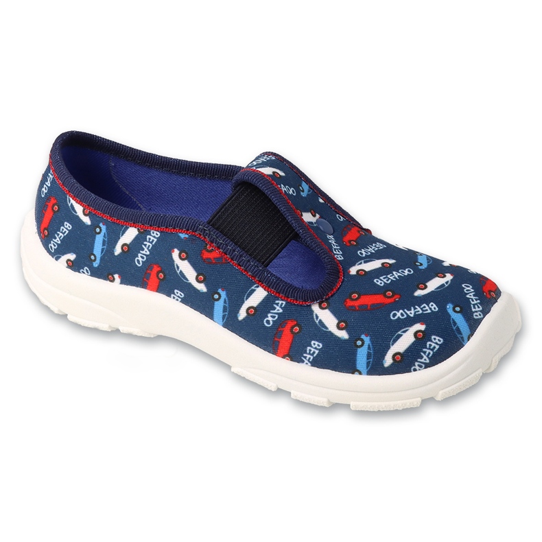 Chaussons enfant Befado avec élastiques, 975X193, bleu marine avec motifs de voitures