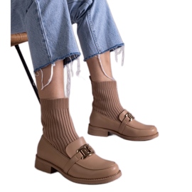 Bottines beige foncé avec tige en tissu
