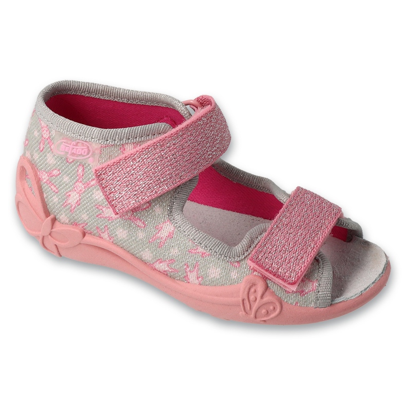 Chaussons enfants Befado 342P067, semelle extrêmement flexible, gris/rose