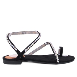 Sandales féminines tople -flops avec des strass noires le noir