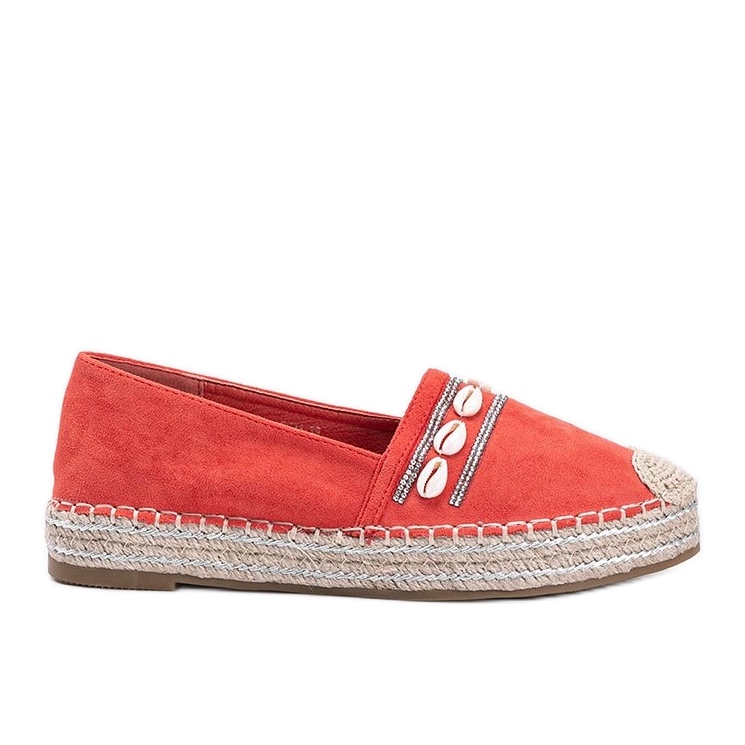 Espadrilles pour femmes avec des coquilles et des zircons orange Espadrilles pour femmes avec des coquilles et des zircons orange