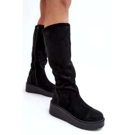 Bottes en daim pour femmes sur la plateforme S.Barski, noires