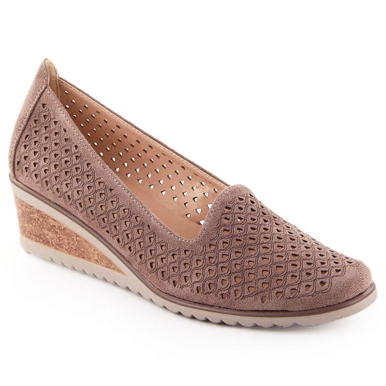 Chaussures compensées ajourées en daim pour femme, marron, Potocki SZ12306 brun