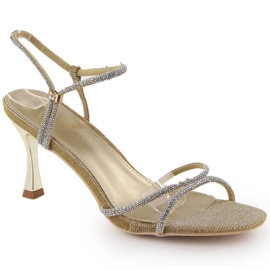 Potocki Sandales femme avec zircons sur talon haut, dorées LE20326