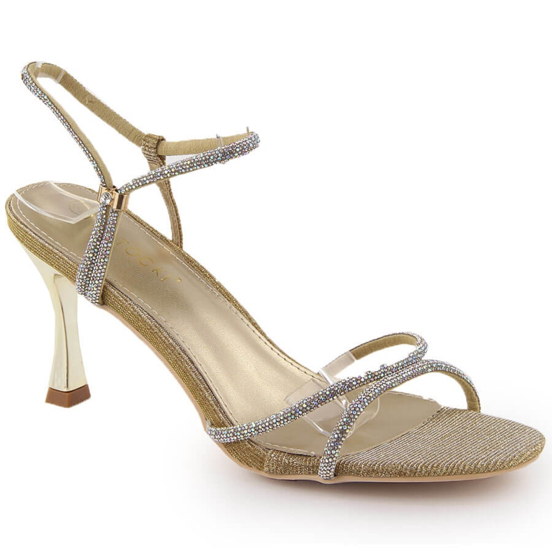 Potocki Sandales femme avec zircons sur talon haut, dorées LE20326 d'or Potocki Sandales femme avec zircons sur talon haut, dorées LE20326 d'or