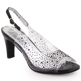 Sandales femme transparentes à talons hauts avec zircons, noir Potocki WS43317