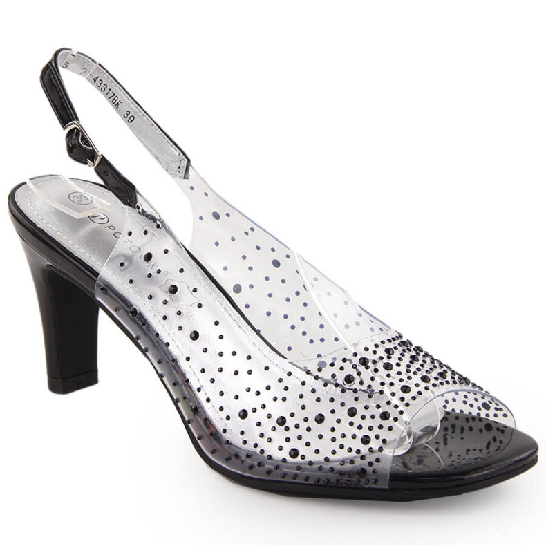 Sandales femme transparentes à talons hauts avec zircons, noir Potocki WS43317 le noir