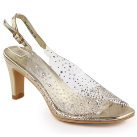 Sandales femme transparentes à talons hauts avec zircons dorés Potocki WS43317 d'or