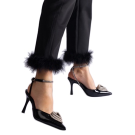 Escarpins hauts noirs à talon ouvert ornés de zircons le noir Escarpins hauts noirs à talon ouvert ornés de zircons le noir