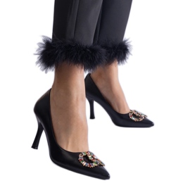 Talons hauts noirs ornés de zircons colorés le noir Talons hauts noirs ornés de zircons colorés le noir