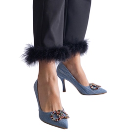 Talons hauts bleus ornés de zircons colorés Talons hauts bleus ornés de zircons colorés