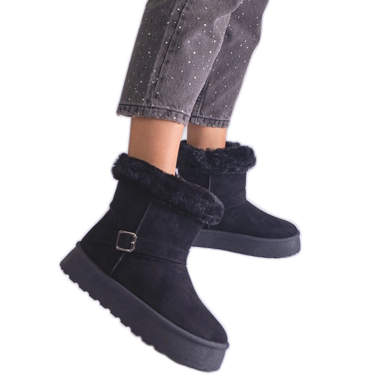 Inna Bottes de neige isolées noires décorées de fourrure le noir
