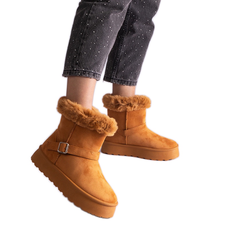 Bottes de neige isolées marron décorées de fourrure brun