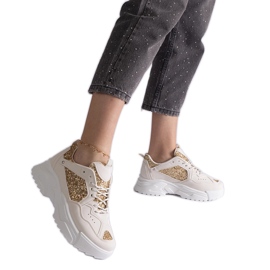 Baskets femme beiges avec empiècements pailletés