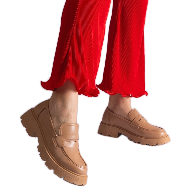 Mocassins pour femmes beige foncé en cuir écologique