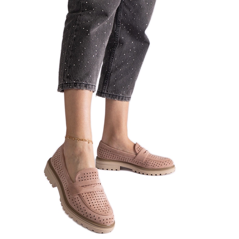Mocassins roses ajourés en éco-daim