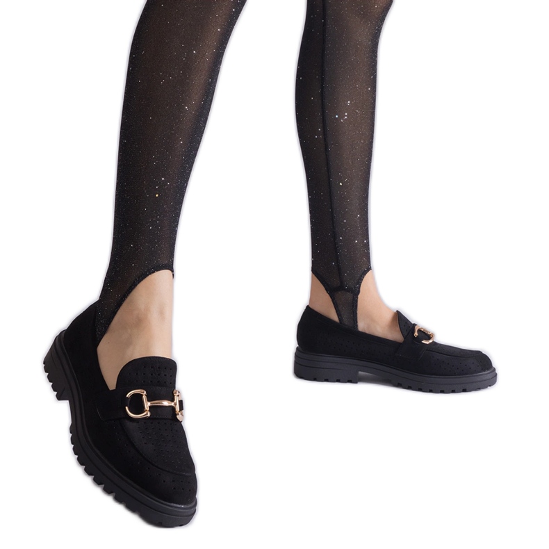 Mocassins ouverts noirs avec éco daim avec un tir le noir