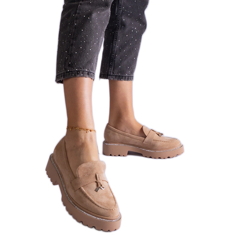 Mocassins beiges en cuir éco-daim