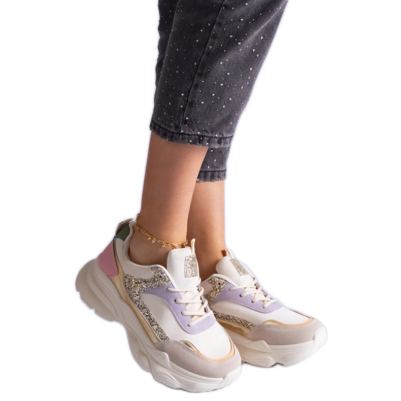 Baskets multicolores avec inserts paillettes beige