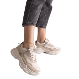 Baskets beiges avec empiècements pailletés